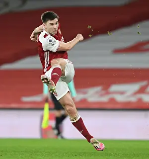 Arsenal's Kieran Tierney in Action: Premier League 2021 Match vs. Newcastle United (Behind Closed Doors)