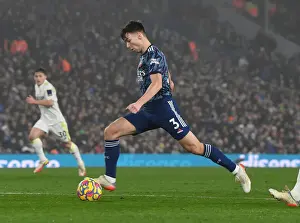 Arsenal's Kieran Tierney in Action: Premier League Showdown against Leeds United (2021-22)