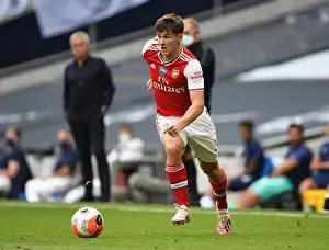 Arsenal's Kieran Tierney in Action Against Tottenham Hotspur in the Premier League (2019-20)
