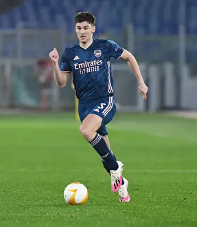 SL Benfica V Arsenal 2020-21 Prints: Arsenal's Kieran Tierney in Action at UEFA Europa League: Arsenal vs SL Benfica