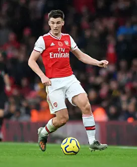 Arsenal's Kieran Tierney in Action Against Wolverhampton Wanderers, Premier League 2019-20
