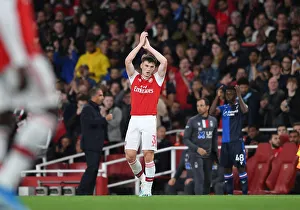 Arsenal V Nottingham Forest Carabao Cup 3rd Rd 2019-20 Prints: Arsenal's Kieran Tierney Applauds Fans After Carabao Cup Win vs. Nottingham Forest