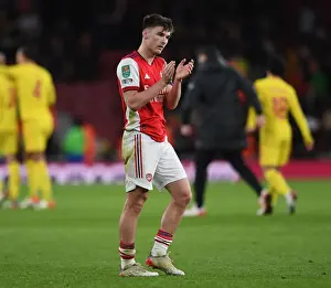 Arsenal's Kieran Tierney Celebrates Carabao Cup Semi-Final Victory Over Liverpool