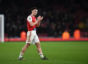 Arsenal's Kieran Tierney Celebrates with Fans after Arsenal v Southampton Win