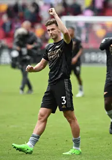 Arsenal's Kieran Tierney Celebrates Victory Over Brentford in 2022-23 Premier League