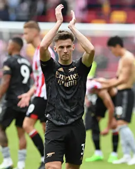Arsenal's Kieran Tierney Celebrates Win Against Brentford in 2022-23 Premier League