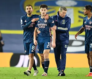 Arsenal's Kieran Tierney and Dani Ceballos Celebrate Win Against Leeds United