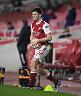 Arsenal's Kieran Tierney in Europa League Action: Arsenal vs. Olympiacos (Behind Closed Doors)