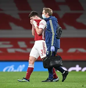 Arsenal's Kieran Tierney Exits with Injury as Emirates Stadium Remains Empty for Arsenal v Liverpool (2021)