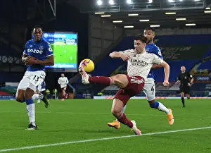Everton V Arsenal 2020-21 Prints: Arsenal's Kieran Tierney Faces Off Against Everton's Mina and Holgate in Premier League Clash
