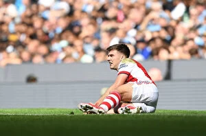 Images Dated 28th August 2021: Arsenal's Kieran Tierney Faces Off Against Manchester City in Premier League Showdown