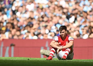 Manchester City v Arsenal 2021-22 Collection: Arsenal's Kieran Tierney Faces Off Against Manchester City in Premier League Showdown