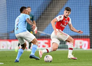 Arsenal V Manchester City - FA Cup Semi-Final 2019-20 Prints: Arsenal's Kieran Tierney Faces Off Against Manchester City in FA Cup Semi-Final Showdown