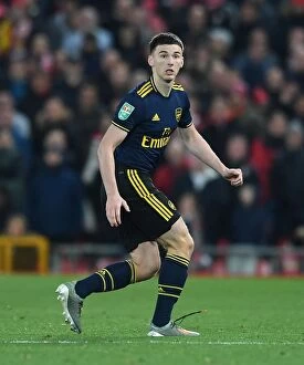 Images Dated 31st October 2019: Arsenal's Kieran Tierney Goes Head-to-Head with Liverpool in Carabao Cup Clash