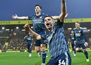 Arsenal's Kieran Tierney and Granit Xhaka Celebrate Goals Against Norwich City (December 2021)