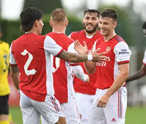 Arsenal's Kieran Tierney and Hector Bellerin Celebrate Goal in Arsenal v Watford Pre-Season Friendly