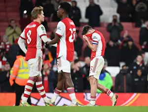 Arsenal's Kieran Tierney Reacts After Carabao Cup Semi-Final Second Leg vs Liverpool