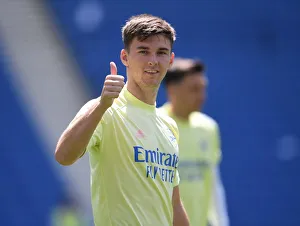 Brighton And Hove Albion V Arsenal 2019-20 Prints: Arsenal's Kieran Tierney Readies Up at Empty Brighton Stadium