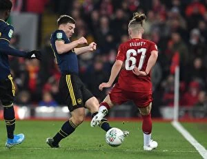 Images Dated 31st October 2019: Arsenal's Kieran Tierney Tackles Harvey Elliott in Carabao Cup Clash vs. Liverpool