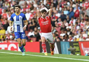 Arsenal's Kieran Tierney Throws In: Arsenal FC vs Brighton & Hove Albion, Premier League 2022-23
