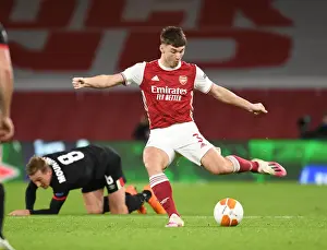 Arsenal V Dundalk 2020-21 Prints: Arsenal's Kieran Tierney in UEFA Europa League Action Against Dundalk Amidst Empty Emirates Stadium