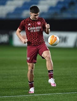 Images Dated 26th November 2020: Arsenal's Kieran Tierney Warms Up Ahead of Molde Clash in Europa League