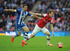 Arsenal V Wigan Athletic - FA Cup Semi Final 2014 Prints: Arsenal's Kim Kallstrom Outwits James McArthur in FA Cup Semi-Final Clash