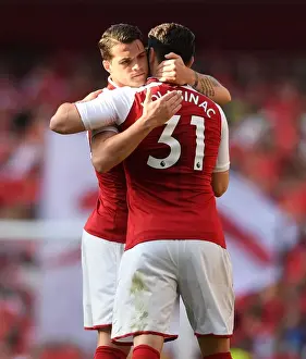 Arsenal V Burnley 2017-18 Prints: Arsenal's Kolasinac and Xhaka Celebrate Goal Against Burnley (2017-18)