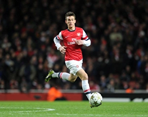 Arsenal V Montpellier 2012-13 Prints: Arsenal's Koscielny in Action against Montpellier (2012-13)