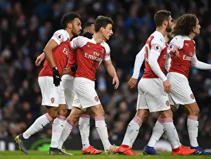 Manchester City V Arsenal 2018-19 Prints: Arsenal's Koscielny and Aubameyang Celebrate Goal Against Manchester City (Premier League 2018-19)