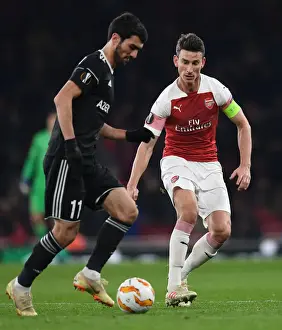 Arsenal V Qarabag 2018-19 Prints: Arsenal's Koscielny Closes Down Qarabag's Madatov in Europa League Clash