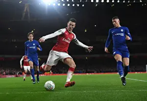 Arsenal V Chelsea - Carabao Cup 2017-18 Prints: Arsenal's Koscielny Faces Off Against Chelsea's Barkley in Carabao Cup Semi-Final Showdown