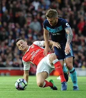 Arsenal V Middlesbrough 2016-17 Prints: Arsenal's Koscielny Faces Off Against Middlesbrough's Clayton