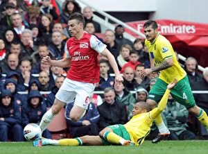 Images Dated 5th May 2012: Arsenal's Koscielny Fouls by Norwich's Jackson in 2012 Premier League Clash