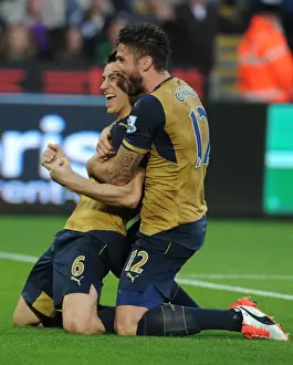 Swansea City V Arsenal 2015-16 Prints: Arsenal's Koscielny and Giroud Celebrate Goals Against Swansea City (2015-16)