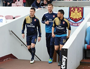 West Ham United V Arsenal 2015-16 Prints: Arsenal's Koscielny, Mertesacker