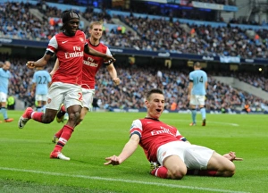 Manchester City V Arsenal 2012:13 Prints: Arsenal's Koscielny, Mertesacker, and Gervinho Celebrate Goal Against Manchester City