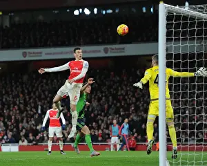 Arsenal V Southampton 2015-16 Prints: Arsenal's Koscielny Outmuscles Forster: Aerial Battle at Emirates (2016)