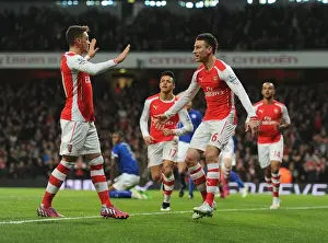 Arsenal V Leicester City 2014-15 Prints: Arsenal's Koscielny and Ozil Celebrate First Goal Against Leicester City (2014-15)