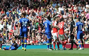 Arsenal V Everton 2016-17 Prints: Arsenal's Koscielny Sent Off by Oliver in Intense Arsenal v Everton Clash (2016-17)