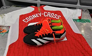 Arsenal Women V Everton Women 2023-24 Prints: Arsenal's Kyra Cooney-Cross Readies for Barclays Super League Battle against Everton in New Adidas Boots