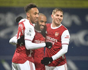 Images Dated 2nd January 2021: Arsenal's Lacazette, Aubameyang, and Smith Rowe Celebrate Goals Against West Bromwich Albion