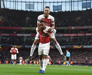 Arsenal's Lacazette and Aubameyang Celebrate Goal in Europa League Semi-Final vs Valencia