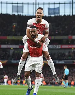 Arsenal's Lacazette and Aubameyang Celebrate Goal in Europa League Semi-Final vs Valencia