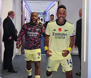 Arsenal's Lacazette and Aubameyang Celebrate Goal in Leicester City vs Arsenal (2021-22)