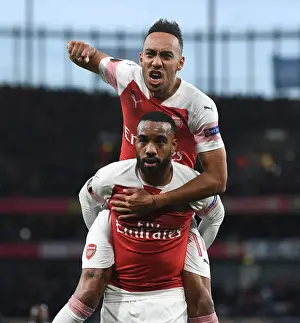 Arsenal's Lacazette and Aubameyang Celebrate Goals in Europa League Semi-Final vs Valencia