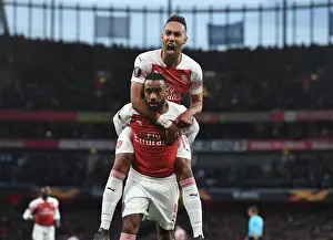 Arsenal's Lacazette and Aubameyang: Celebrating Europa League Semi-Final Goals at Emirates Stadium