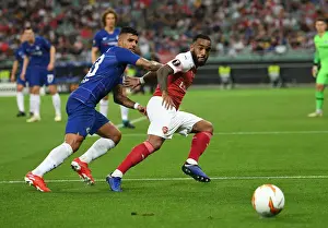 Arsenal V Chelsea Europa League Cup Final 2019 Prints: Arsenal's Lacazette Clashes with Chelsea's Emerson in Europa League Final Showdown