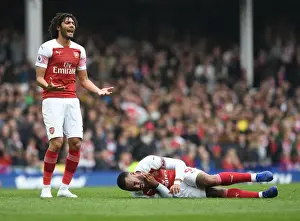 Everton V Arsenal 2018-19 Prints: Arsenal's Lacazette and Elneny Fend Off Everton's Sigurdsson in Premier League Clash