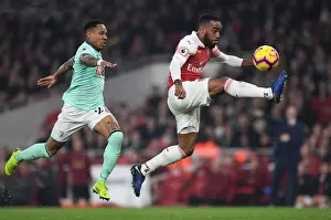 Arsenal V Bournemouth 2018-19 Prints: Arsenal's Lacazette Faces Off Against Clyne in Intense Arsenal v Bournemouth Clash